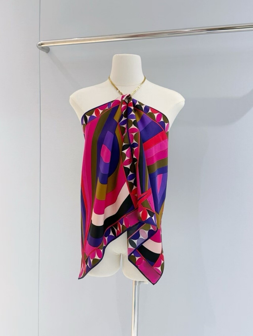 Vibrant Geometric Halter Top in Fuchsia and Purple